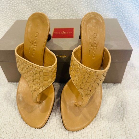 Cole Haan Woven Leather Tan Sandal Heels - Picture 8 of 8